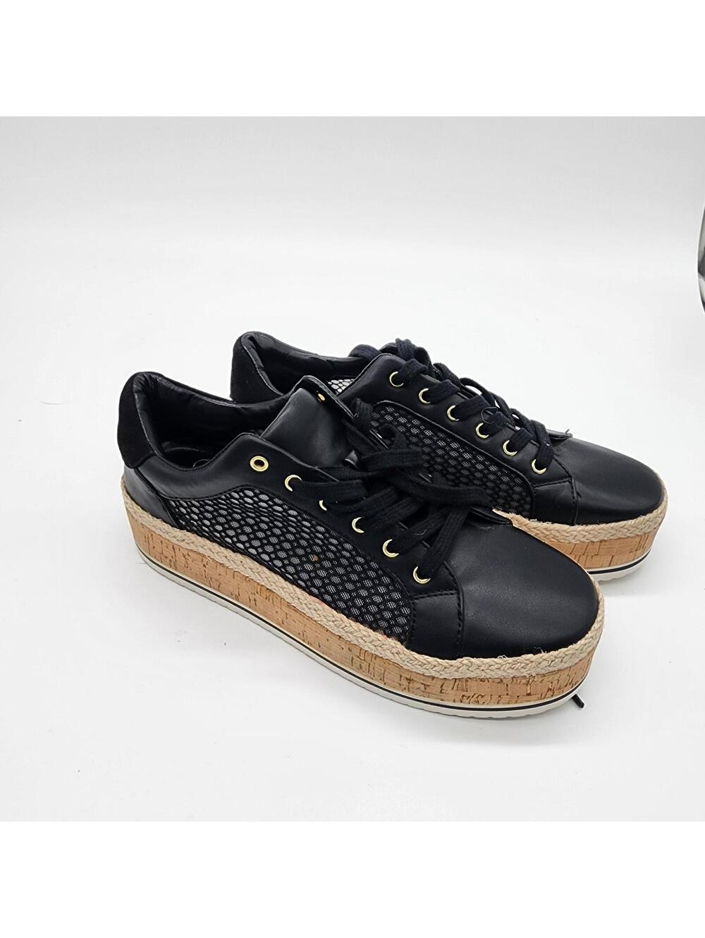 JLO Jennifer Lopez Espadrille Platform Sneakers Black Cork JL-LAURN 8